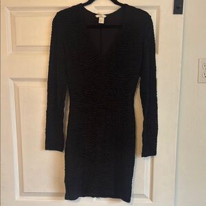 H&M Black Plunge Neck Long Sleeve Bodycon Dress